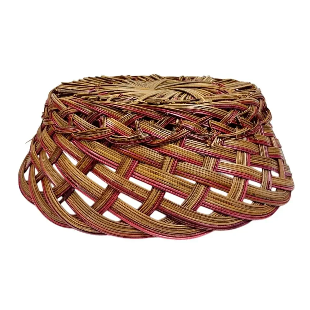Vintage Hand Woven Wicker Reed Round Basket 13